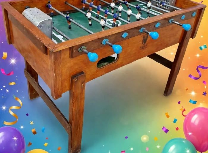Taca taca profesional de madera con jugadores metálicos y manillas celestes
